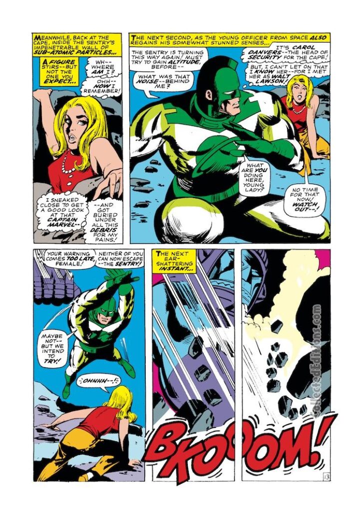 Captain Marvel #1, pg. 13; pencils, Gene Colan; inks, Vince Colletta; Mar-Vell, Carol Danvers, origin