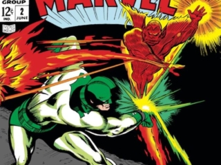 Captain Marvel #2 cover; pencils, Gene Colan; inks, Vince Colletta; Super-Skrull, The Spaceman and the Super-Skrull, Mar-Vell, Marvels Space-Born Super-Hero