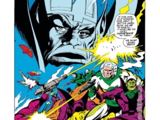 Captain Marvel #2, pg. 4; pencils, Gene Colan; inks, Vince Colletta; Emperor Dorrek, Skrull, Kree warrior, Mar-Vell