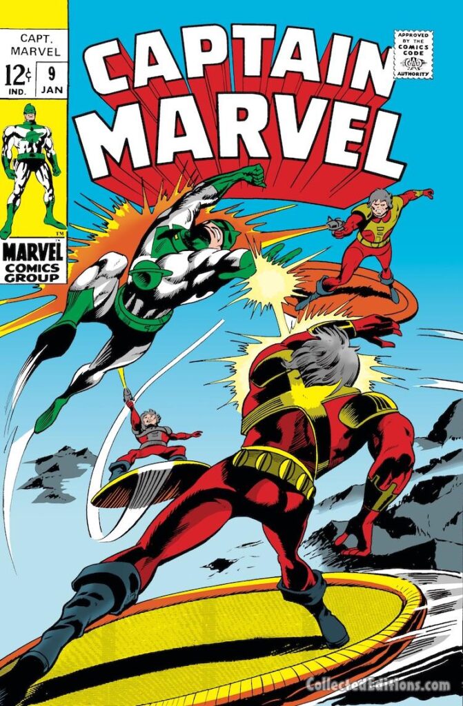Captain Marvel #9 cover; pencils, Gene Colan; inks, Vince Colletta; Mar-Vell, the Aakon