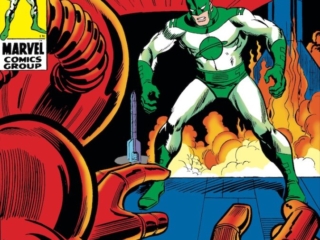 Captain Marvel #12 cover; pencils, uncredited; inks, John Romita Sr.; Mar-Vell, green Kree warrior costume, The Moment of the Manslayer