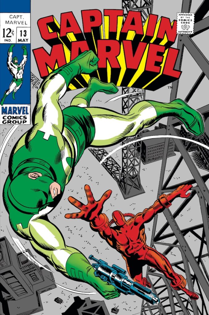 Captain Marvel #13 cover; pencils, John Romita Sr., Frank Springer; inks, John Romita Sr.; Mar-Vell, Manslayer