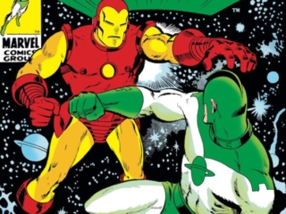 Captain Marvel #14 cover; pencils, Frank Springer; inks, Vince Colletta; alterations, John Romita Sr.; While a Galaxy Beckons, Iron Man, Mar-Vell