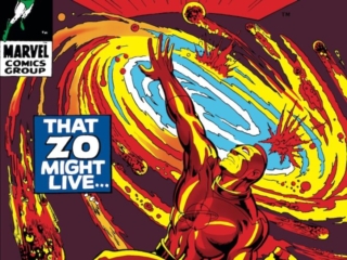 Captain Marvel #15 cover; pencils, Marie Severin; inks, John Verpoorten; That Zo Might Live A Galaxy Must Die, Mar-Vell