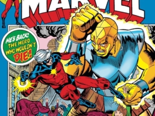 Captain Marvel #22 cover; pencils, Gil Kane; inks, Frank Giacoia; Megaton the Atomic Assassin, Mar-Vell