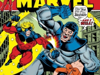 Captain Marvel #30 cover; pencils, Jim Starlin; inks, Al Milgrom; Mar-Vell, the Controller