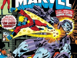 Captain Marvel #47 cover; pencils and inks, Al Milgrom; Mar-Vell, Sentry, Human Torch