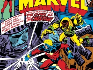 Captain Marvel #48 cover; pencils and inks, Al Milgrom; Sentry, Kree, The Claws of the Cheetah, Mar-Vell