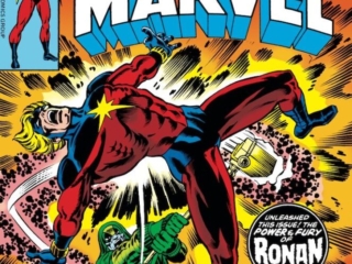 Captain Marvel #49 cover; pencils, Al Milgrom; inks, Steve Leialoha; Ronan the Accuser, Mar-Vell