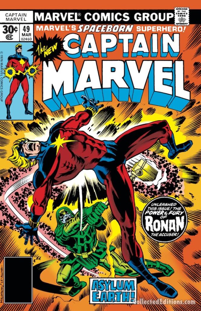 Captain Marvel #49 cover; pencils, Al Milgrom; inks, Steve Leialoha; Ronan the Accuser, Mar-Vell