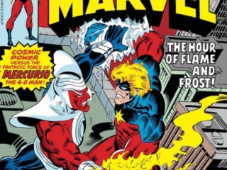 Captain Marvel #51 cover; pencils and inks, Al Milgrom; The Hour of Flame and Frost, Mercurio the 4-D Man, Mar-Vell