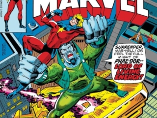 Captain Marvel #52 cover; pencils, Al Milgrom; inks, Terry Austin; Phae-Dor, Lord of Living Energy, While the World Screams, Mar-Vell