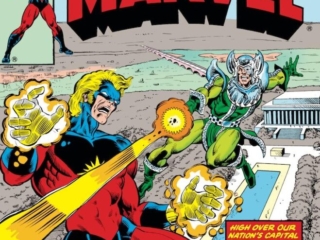 Captain Marvel #62 cover; pencils, Pat Broderick; inks, Bruce Patterson; Stellarax, Mar-Vell, National Mall, Washington DC