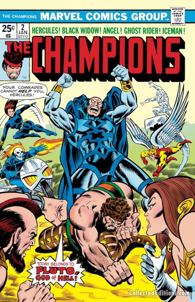 Champions #2 cover; pencils, Ron Wilson; inks, Joe Sinnott; Pluto, Greek God, Hercules, Ares