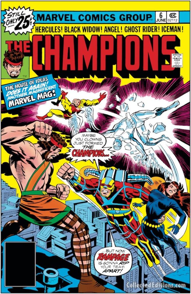 Champions #6 cover; pencils, Jack Kirby; inks, Frank Giacoia; Rampage, Hercules