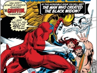 Champions #7 cover; pencils, Rich Buckler; inks, Frank Giacoia Champions #7 cover; pencils, Rich Buckler; inks, Frank Giacoia; the Griffin, Black Widow
