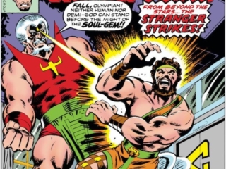 Champions #12 cover; pencils and inks, Dave Cockrum; The Stranger/Bill Foster/Giant-Man/Hercules/Black Widow