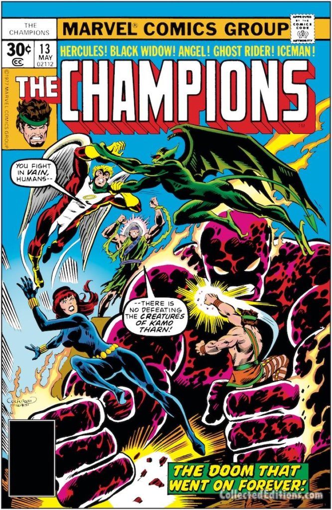 Champions #13 cover; pencils, Dave Cockrum; Bill Foster/Giant-Man