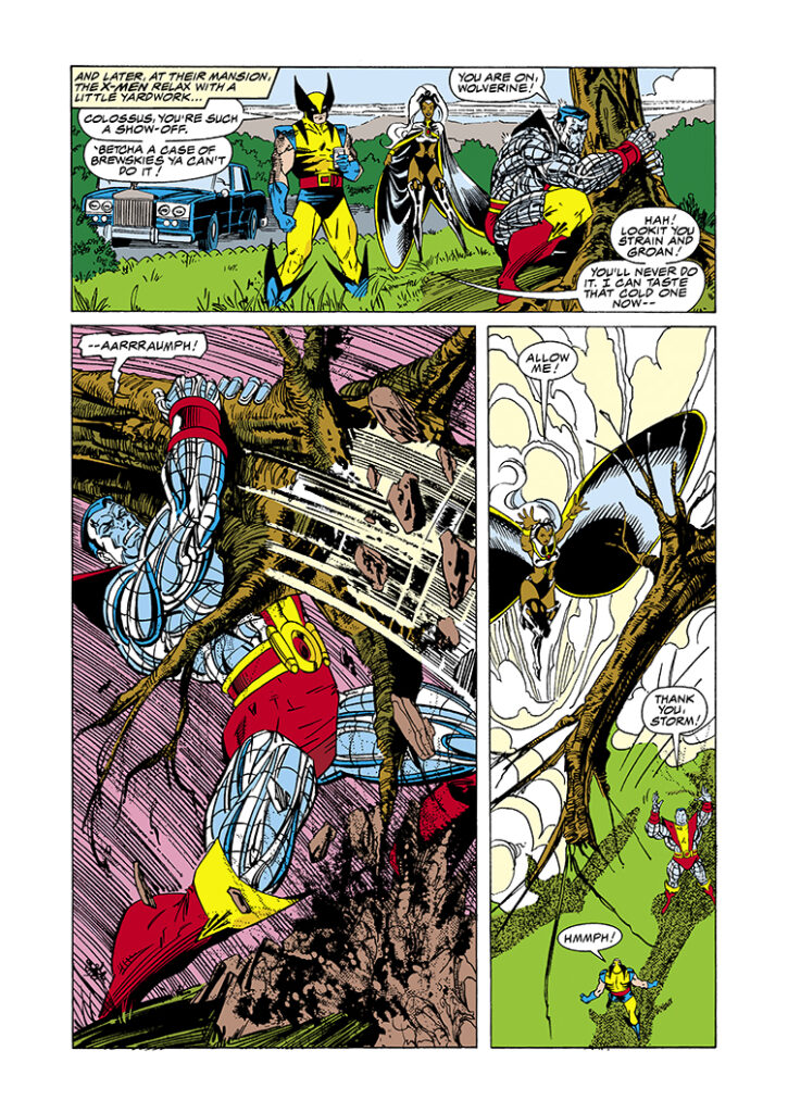 Classic X-Men #39, pg. 22; pencils, Jim Lee; inks, Joe Rubinstein; Ann Nocenti, Brigg’s Revenge, Colossus, Storm, Wolverine