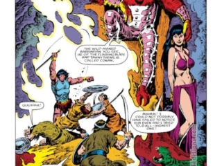 Conan the Barbarian #152, pg. 1; pencils, John Buscema; inks, Ernie Chan; The Dark Blade of Jergal Zadh, splash page, Michael Fleisher, Cleolanthe