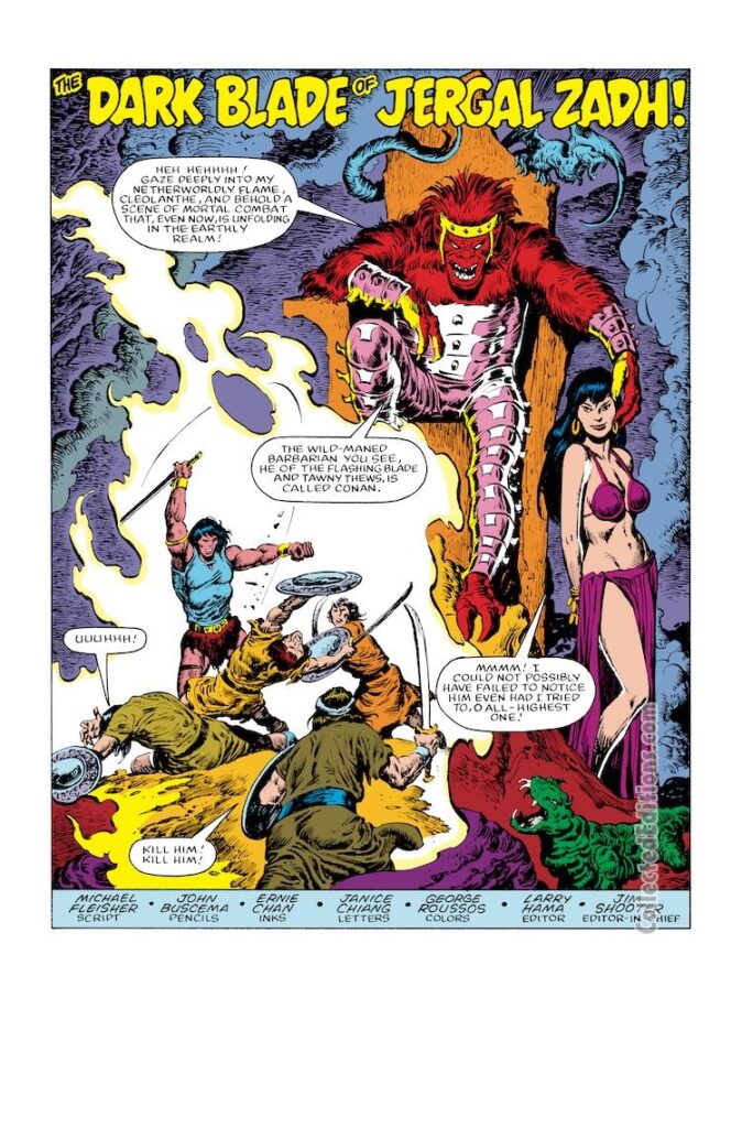 Conan the Barbarian #152, pg. 1; pencils, John Buscema; inks, Ernie Chan; The Dark Blade of Jergal Zadh, splash page, Michael Fleisher, Cleolanthe