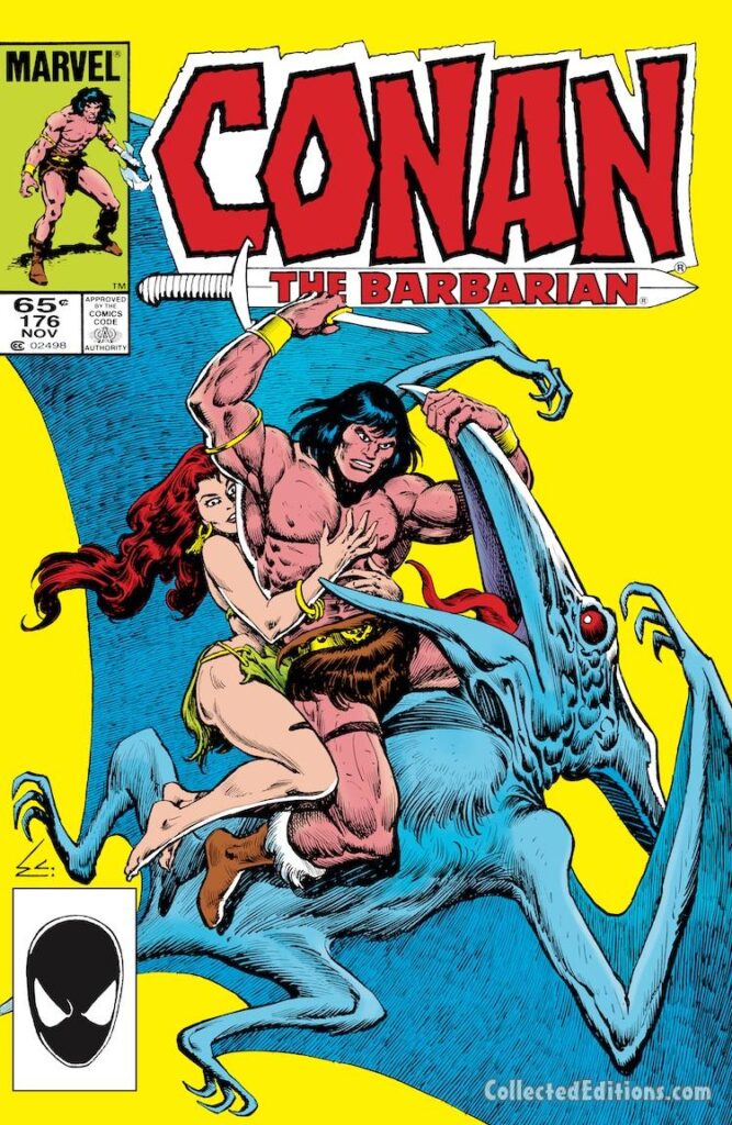 Conan the Barbarian #176 cover; pencils and inks, Ernie Chan; Tetra, pterodactyle, flying dinosaur