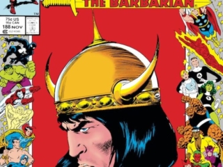 Conan the Barbarian #188 cover; pencils and inks, John Buscema Conan the Barbarian #188 cover; pencils and inks, John Buscema; Marvel 25th anniversary frame John Romita