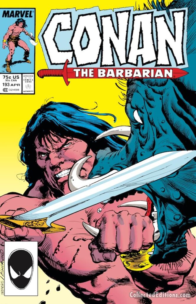 Conan the Barbarian #193 cover; pencils, Val Semeiks; inks, Geof Isherwood; Warthog, Host of Shedu