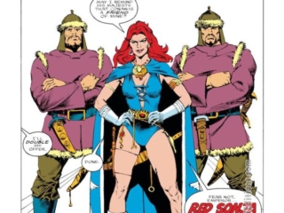 Conan the Barbarian #195, pg. 12; pencils, Val Semeiks; inks, Geof Isherwood; Red Sonja, Emperor Strabonus