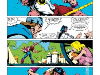 Conan the Barbarian #199, pg. 6; pencils, Val Semeiks; inks, Geof Isherwood; Kaleb, Shapur, Kobe, Solaise