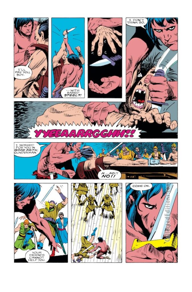 Conan the Barbarian #201, pg. 7; pencils, Andy Kubert; inks, Adam Kubert; Gundermen, barroom brawl