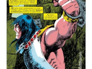 Conan the Barbarian #205, pg. 1; pencils, Val Semeiks; inks, Alfredo Alcala; Necropolis, Stan Lee Presents, James Owsley, Jim, Christopher Priest, splash page