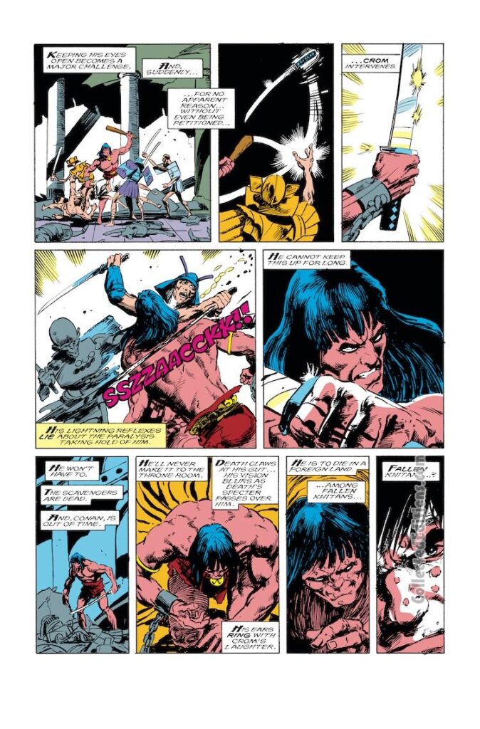 Conan the Barbarian #208, pg. 18; pencils, Val Semeiks; inks, Geof Isherwood; Crom, Heku Trilogy, Kobe