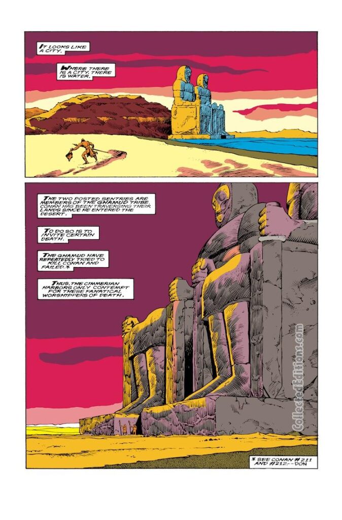 Conan the Barbarian #213, pg. 2; pencils, Val Semeiks; inks, Alfredo Alcala; Ghamud Tribe