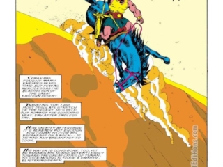 Conan the Barbarian #214, pg. 1; pencils, Val Semeiks; inks, Alfredo Alcala; City of Light, splash page, Charles Santino, horseback, desert; Stan Lee Presents