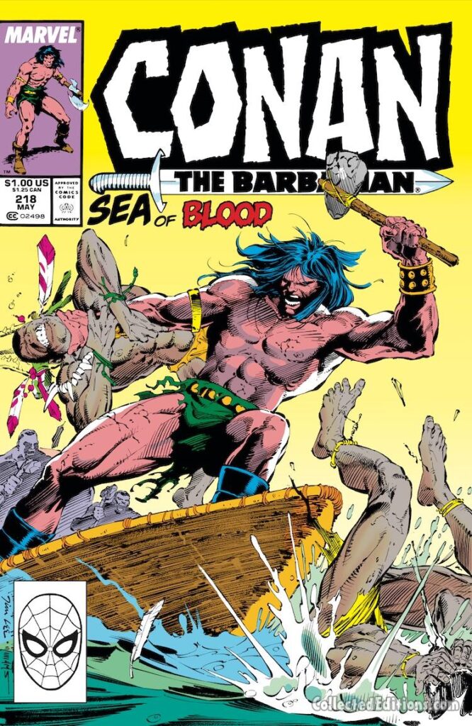 Conan the Barbarian #218 cover; pencils, Jim Lee; inks, Scott Williams; Sea of Blood, Kro primitives