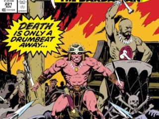Conan the Barbarian #221 cover; pencils and inks, Gary Kwapisz; Death is only a drumbeat away, Larry Hama epic poem