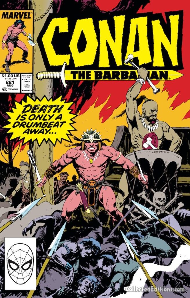 Conan the Barbarian #221 cover; pencils and inks, Gary Kwapisz; Death is only a drumbeat away, Larry Hama epic poem