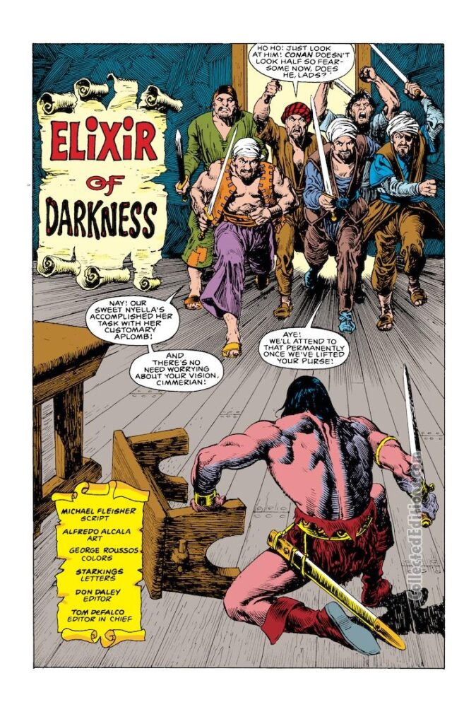 Conan the Barbarian #225, pg. 2; pencils and inks, Alfredo Alcala; Elixir of Darkness, Michael Fleisher, Nyella