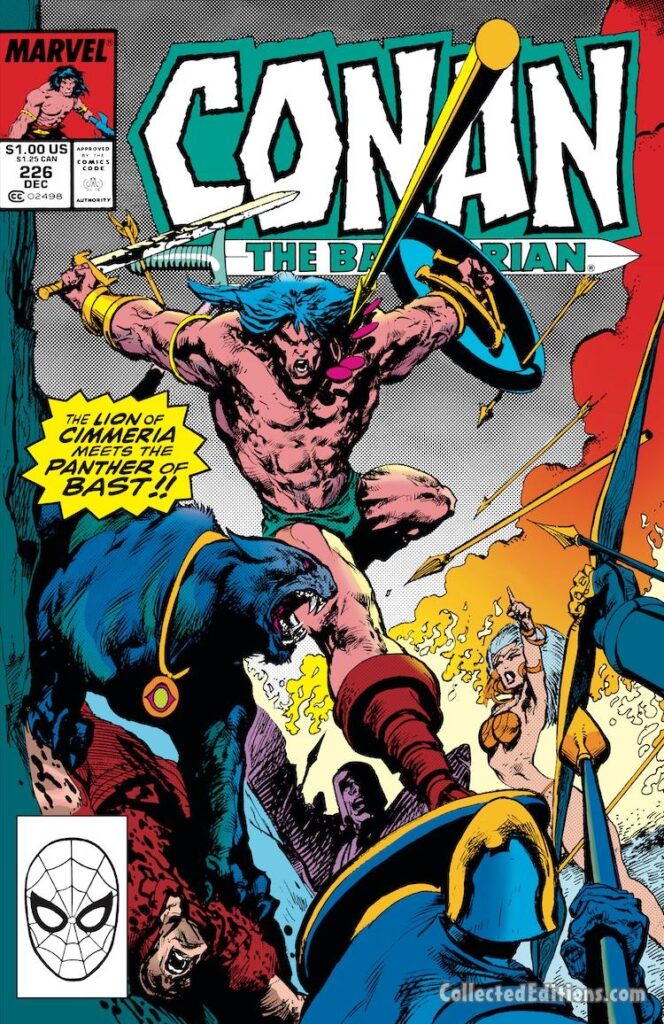 Conan the Barbarian #226 cover; pencils, José Delbo; inks, Mark Texeira; The Lion of Cimmeria versus the Panther of Bast