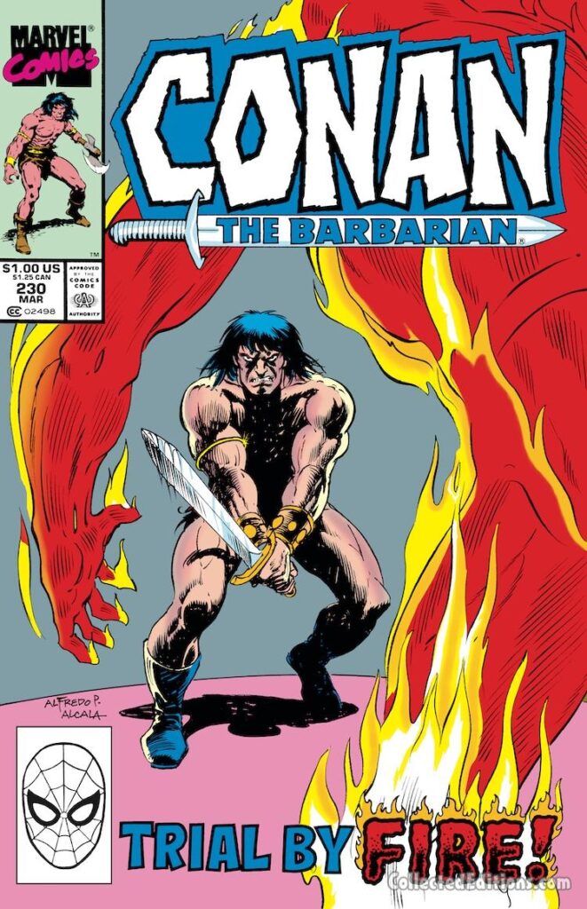 Conan the Barbarian #230 cover; pencils and inks, Alfredo Alcala; Trial By Fire