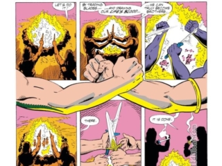 Conan the Barbarian #233, pg. 13; pencils, Ron Lim; inks, Dan Adkins; Jorma; blood brothers