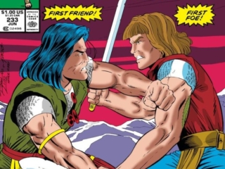 Conan the Barbarian #233 cover; pencils, Ron Lim; inks, Dan Adkins; First Friend, Foe, Jorma, Young Teen Conan