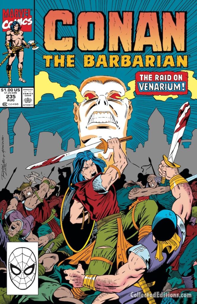 Conan the Barbarian #235 cover; pencils, Ron Lim; inks, Dan Adkins; The Raid on Venarium