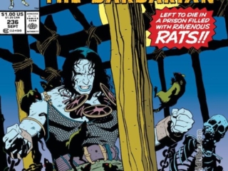 Conan the Barbarian #236 cover; pencils and inks, Mike Mignola; Left to Die in a prison filled with ravenous rats