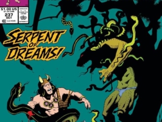 Conan the Barbarian #237 cover; pencils and inks, Mike Mignola; Serpent of Dreams, Most Savage Hero Of All
