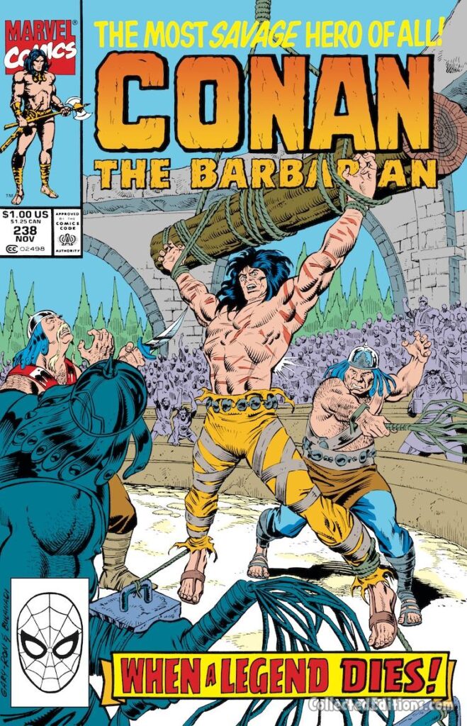 Conan the Barbarian #238 cover; pencils, Gary Hartle, Ron Lim; inks, Danny Bulanadi; When a Legend Dies