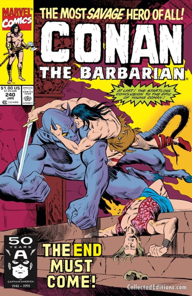 Conan the Barbarian #240 cover; pencils, Gary Hartle; inks, Dan Adkins; At Last, The Startling Conclusion To Young Conan Epic, The End Must Come, Roy Thomas