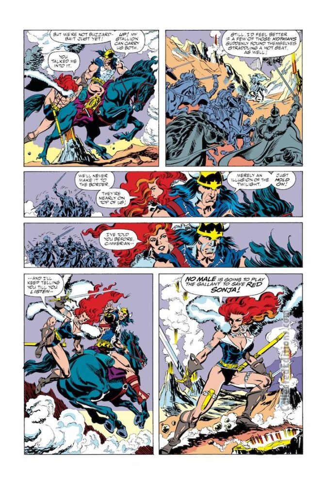 Conan the Barbarian #244, pg. 3; pencils, Gary Hartle; inks, Mike DeCarlo, Red Sonja