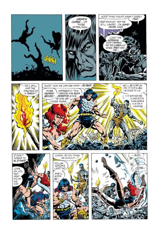 Conan the Barbarian #245, pg. 9; pencils, Gary Hartle; inks, Mike DeCarlo, By Crom, Koth, Kothians, Red Sonja, Mitra, Zula